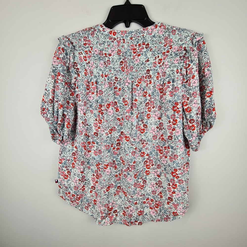 Tommy Hilfiger Womens Small Floral Smocked V-Neck Button Front Blouse Yoke Top - Picture 8 of 8